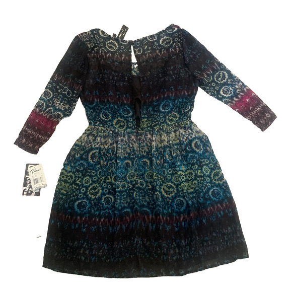 NWT TRIXXI JUNIOR'S 3/4 SLEEVE FLORAL‎ SLIT BACK DRESS WITH BUILT IN LINER 7 - Picture 5 of 7